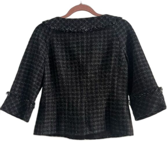 Ann Taylor Italian Tweed Fringe Snap Button Cropped Blazer Women’s 4 Checkered - Picture 8 of 8